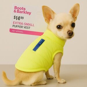 Boots & Barkley Neon Yellow Dog Puffer Vest, size XS